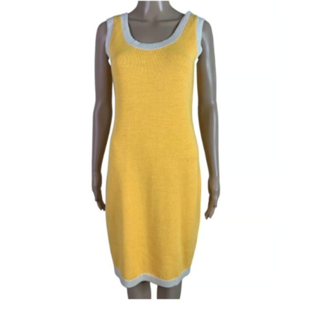 St. John Separates Women's Small Knit Shift Dress Knee High Sleeveless Yellow